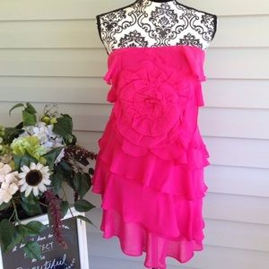 Stunning Fuchsia Layered Ruffle Strapless Dress